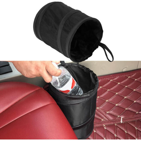 Poubelle de Voiture Foldable Noir Poche de Voyage Imperméable Multifonction pour Organiser Déchets Auto Polyester Taffeta + Fil de Fer Approx. 16x20cm 72g 1 Pièce (1/5)