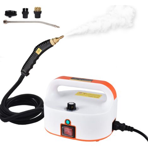 Nettoyeur Vapeur Portatif - Nettoyeur Vapeur Haute Température (105°C) 1500W Pression 3.5Bar 6 Vitesses avec 3 Brosses - ABS Blanc Orange 16.5x15.5x13cm