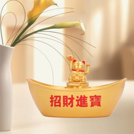 Bol de Bonbons à Bras Levant Fortune Chat Feng Shui Yuanbao Rotatif Panneau Solaire Champagne Cat (1/5)