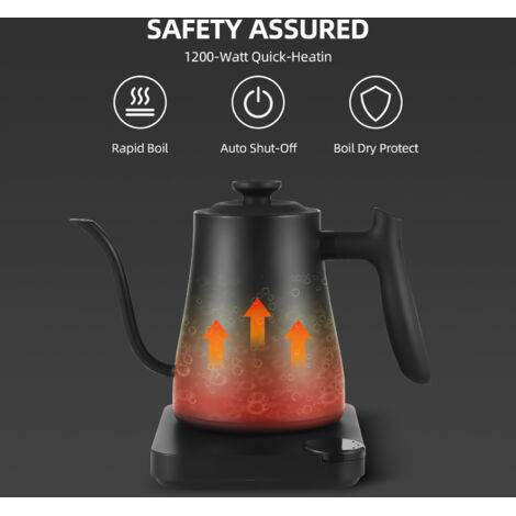 Bouilloire électrique Gooseneck 1L avec Thermomètre et Arrêt Automatique 1200W Protection Anti-Dry Boil Acier 304 Noir (1/5)