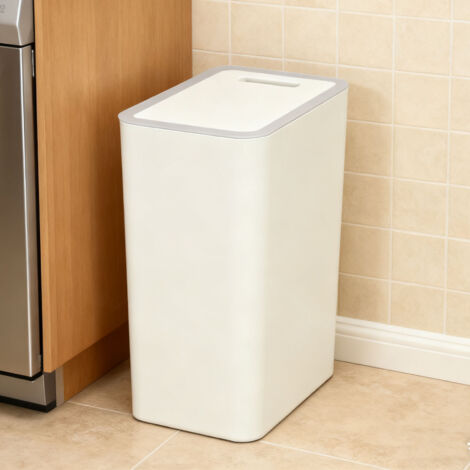 Poubelle Slim 15L avec Ouverture par Pression pour Salle de Bain, Cuisine, Chambre - Container Déchets Plastique Robuste