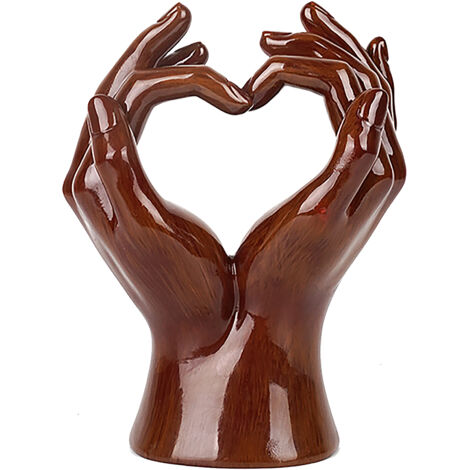 Ornement cœur main en résine imitation bois - Décor festif pour maison ou entrée - Signe d'amour avec deux doigts (1/2)