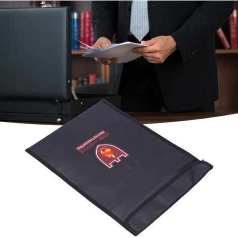 [Fireproof Bag] [Sacs Sécurisés] [Folding] Pouch Multifonction Zippé pour Argent Documents Bijoux Valeurs, Anti-Feu Anti-Eau Noir 38x28cm (1/5)