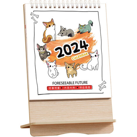 [Cadre de Calendrier de Bureau] Calendrier de Table Cartoon Nouvelle Année 2024, Cadre Vertical Bois, Simple Créatif, Décor Bureau Ornement Édition Personnalisable (1/5)