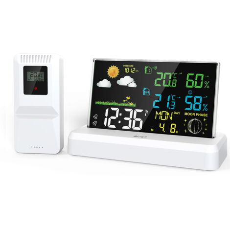 Station météo 【Premium】 Chrono design Thermomètre & hygromètre Affichage HD Couleur noir Distance sans fil 150m Alarme programmable 3 canaux EU plug 【1x Host, 1x Sensor, 1x Power Adapter】 (1/5)