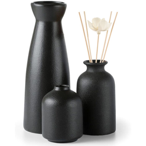 Ensemble de Vases en Céramique [3 Pièces, Noir] - Décor pour Salon, Arrangement Floral Moderne (1/5)