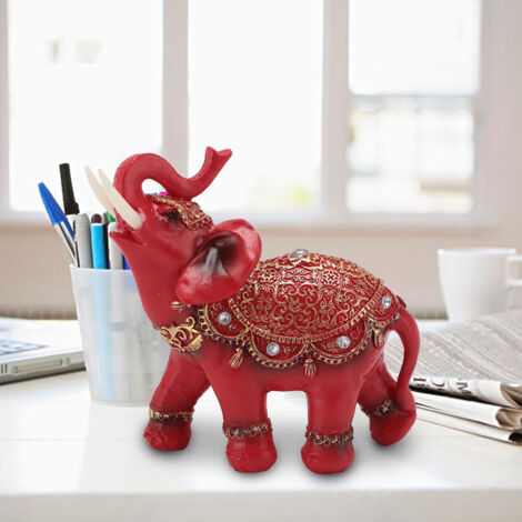 Statue d'Éléphant Feng Shui Célébration Entrée Rouge Résine Unique Luck Fortune Décor Maison Noël Fête