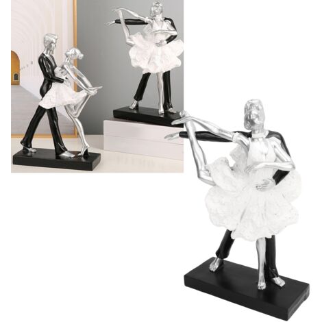 Statue de Danseurs en Couple Sculpture Moderne Résine S107 27.5cm Argent (1/5)