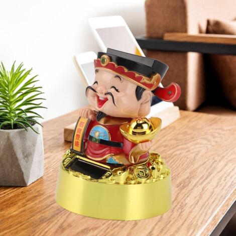 Solar Powered Figurine Statue Solar Figurine [Solar Powered Nodding] God of Fortune Feng Shui Dashboard Ornament ABS Figurine Chinese Feng Shui Decor for Car, Office Desk, Windows Gift (1/5)