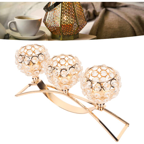 Porte Bougie Cristal 3 Branches Antivent Style Européen Stable Luxe Doré pour Mariage Fête Nouvel An (1/5)