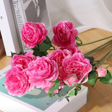 [Arbre de Pivoine Artificial] DecoStyle 3 Fleurs Branche Simulée Pivoine Luxe Rose Rouge pour Mariage Salon Decorations
