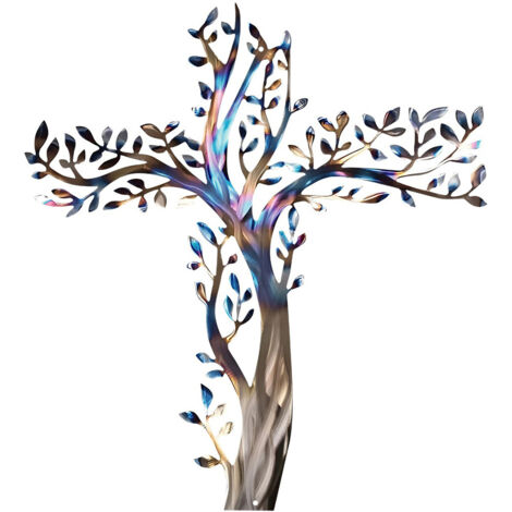 Décor mural Artwork DZM2459 Pendaison métal Arbre de vie feuilles olive coloré classique 80 cm décor intérieur extérieur maison salon (1/5)