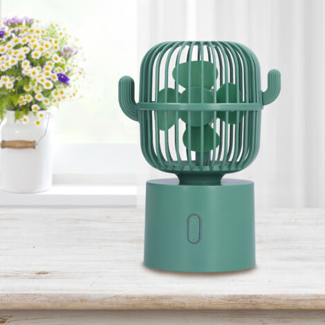 Ventilateur Mini USB en Forme de Cactus Oscillant Faible Noise pour Bureau Étude Maison 2400mAh Autonomie 14H ABS Portable Charge Intégrée