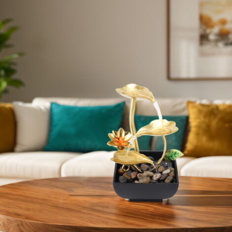 Fontaine de Bureau Lotus LED Silencieuse 3 Échelon USB 5V Pompe Circulante Décor Design Lotus Feuille Petit 215mm Bureau Salon Relaxation (1/5)