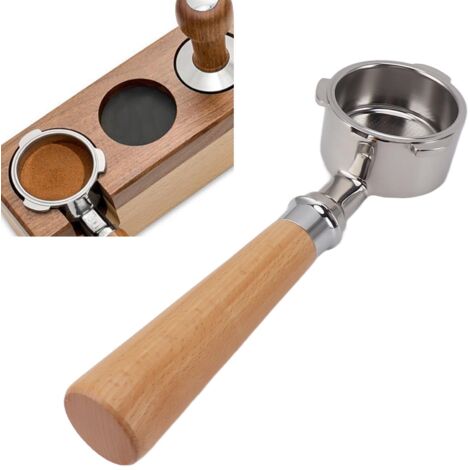 Portafilter à 3 oreilles 51mm en acier inoxydable sans fond pour machine à café avec manche en bois de hêtre (1/5)