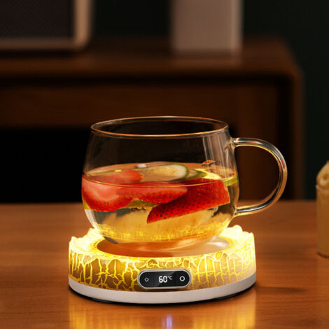 Plateau chauffant électrique pour mug avec lumière colorée en forme de volcan, 4 niveaux de température constante, timer 8H pour lait et boissons avec prise EU (1/5)