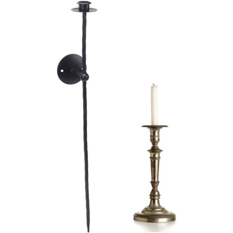 Porte-candelle mural spirale style européen en métal noir pour salon, salle de bain, salle à manger - Kit de 2 sets (60 cm) (1/5)
