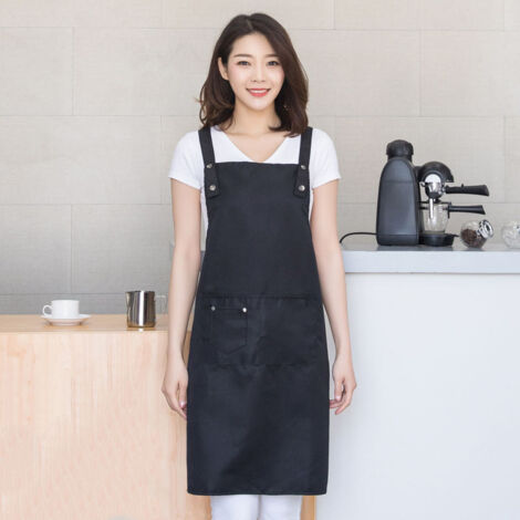 Tablier Cuisinier avec Pochette Antidérapant Plaquette Boutonneau Noir Premium Imperméable Polyester (1/5)