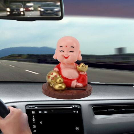 Figurine de Petit Moine en Plastique Rouge Énergie Solaire 9,5cm avec Double Face Adhésive pour Bureau Voiture Restaurant Décoration et Cadeau (1/5)