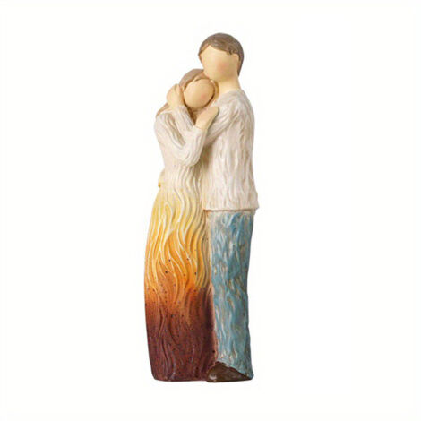 Sculpture Bois "Famille" Statuette Couple Debout - Ornement Bureau Artisanal en Bois Massif, Cadeau Fête des Pères ou Mères (1 Pièce) (1/5)