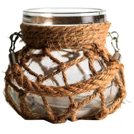 Vase déco en verre avec filet corde de coton naturel - [3 tailles disponibles, design minimaliste avec prise, usage suspendu ou posé] (1/5)