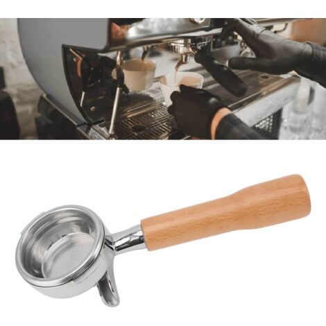 Portafilter Café Portafilter 58mm à Deux Oreilles avec Poignée en Bois Creuset Détachable en Acier Inoxydable Double Bec pour Machine Nuova (1/5)