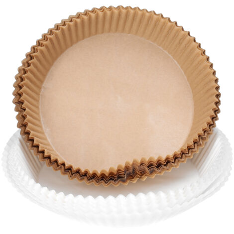 Papier à air fryer jetable - Tapis liner - Papier d’étuve - Papier de cuisson antiadhésif - 30/50/100 pièces - Blanc/Bois - Pulpe alimentaire - 6,30"/7,87" - Température 230°C (1/5)