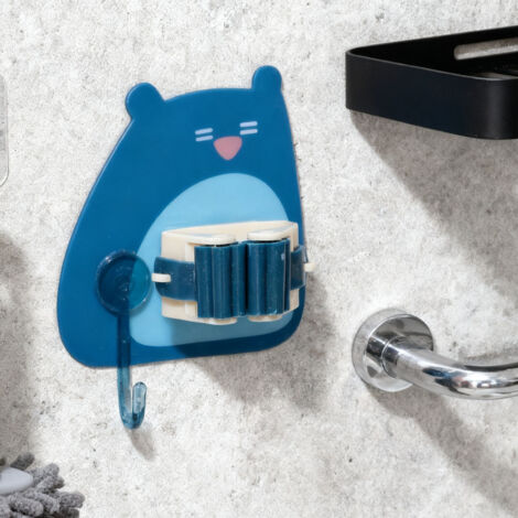 [Support mural pour balais sans trous] Clip multifonction portant une pression forte, imperméable, cartoon mignon ABS-TPR, taille 12x9.5x5.2cm, couleur bleu foncé (1/5)