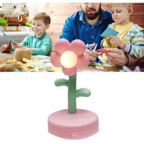 Lampe de table portable en forme de fleur rose, décorative pour bureau et dortoir, 3 LED AAA (1/5)