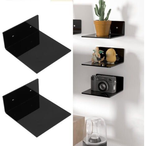 Étagères murales flottantes mini - 2PCS acrylique noir 15x15x7cm - Adhésif inclut pour décoration (1/5)