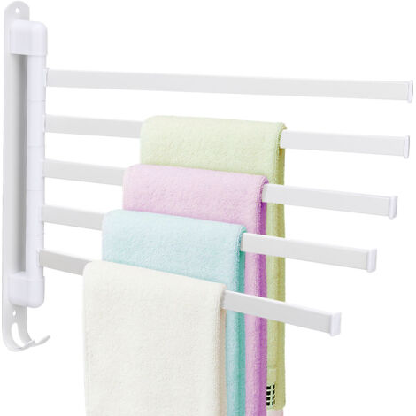 Porte-serviettes pivotant 304 stainless steel - Blanc - 5 bras mural - Économiseur d'espace - Rack multi-fonctionnel (1/5)
