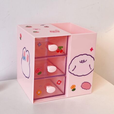 Organiseur de Bureau Créatif avec Motif Cartoon Ins Style Plastique Rose pour Stylos Stickers Étude Dormitory (1/5)