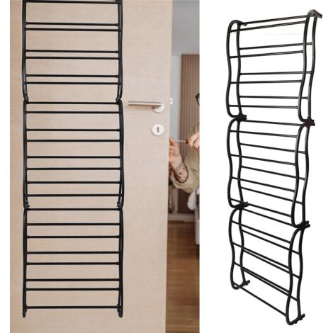 Porte-rangement de chaussures mural / sur porte - 12 niveaux - Multifonctionnel - Noir - Tube de carbone (1/5)