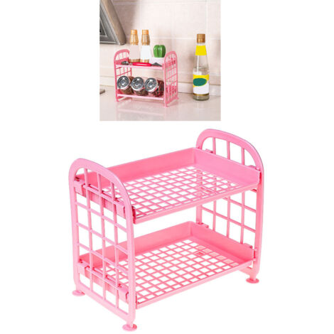 Organiseur de Bureau à Deux Niveaux en Plastique, 22x14x20cm, Rose, Stockage Cosmetics et Outils (1/5)