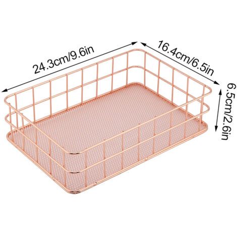 Panier de Stockage Métallique Rose Gold Organisateur Bureau Mano Modèle D - Support Décoratif Desktop (1/5)