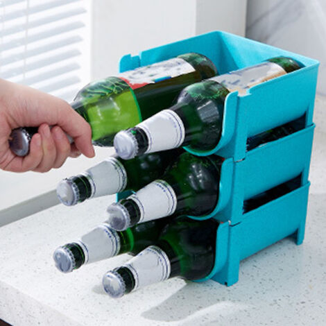 Rack Organisateur Vin & Bouteilles Refrigerateur - Stabilisant Anti-Slip PP Bleu 14cm - Design Stackable