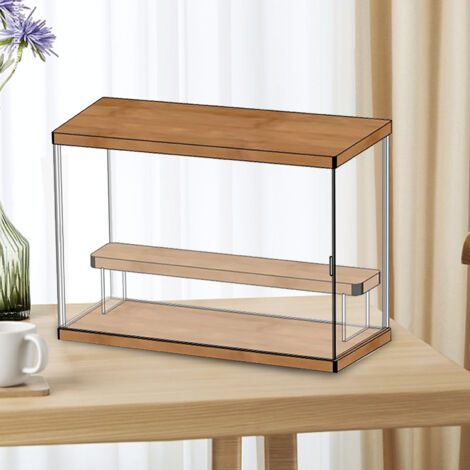 Vitrine Acrylic 2-Tier Étagère Transparent Porte - Boîte Blindbox Collectibles Affichage Protection Poussière 32x12x22.4cm (1/5)