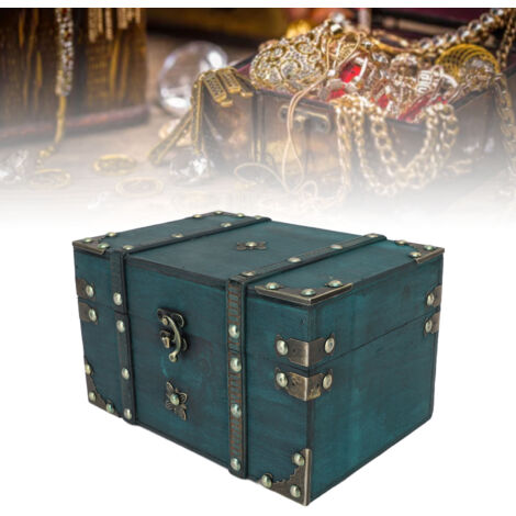 Coffre de bijoux vintage bois composite écologique - Boîte de rangement décorative pour accessoires, cosmétiques et souvenirs - Dimensions 21.7x15x13cm avec accents cuir et métal (1/5)