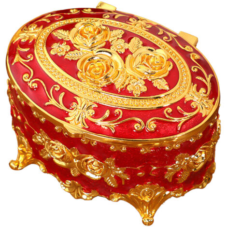 Boîte à bijoux en métal 【Roses】 - Boîte de rangement élégante et vintage pour bijoux et décor - Émail coloré décoratif pour dressing 【Coque rouge】 (1/3)