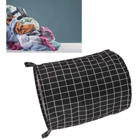 Panier à linge pliable - Modèle Noir Grid - Grande capacité 50x40cm en coton lin, multifonction pour salle de bain/chambre, incluant 1 unité (1/5)