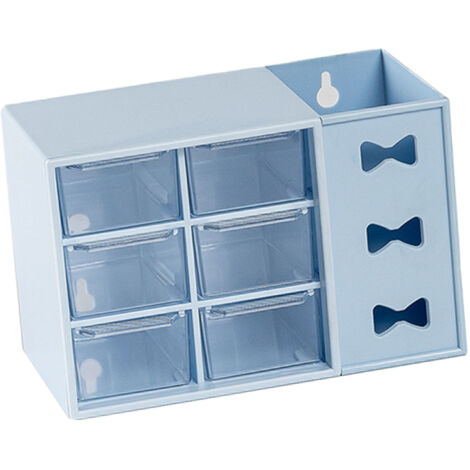 Porte-crayons avec 6 compartiments transparents en PP pour bureau, 310g bleu (1/5)