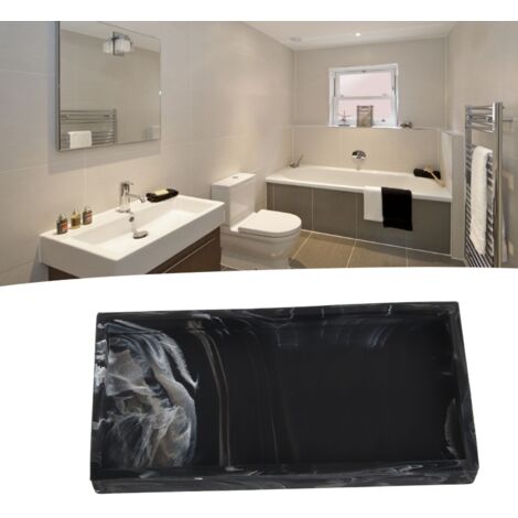 Plateau de rangement en silicone - Plateau pour distributeur de savon de vanité et comptoir sans éclats pour bathroom en noir marbré (1/5)