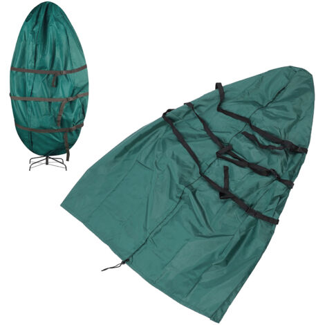 Housse de protection verticale pour sapin artificiel - 420D argentée, imperméable, antivent - Dimensions 34x75 inches, couleur vert foncé, avec sac de rangement.