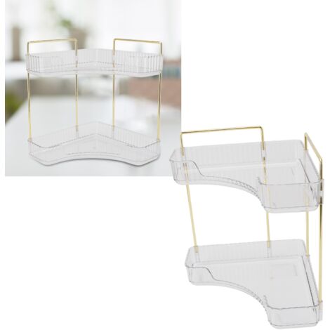 Organisateur de Comptoir de Salle de Bain 2 Étages pour Coin Multifonction Espace Gain Metal PP Assemblage Facile Grande Capacité Cosmetics Skin Care 29.5x21x34.5cm Transparent (1/5)