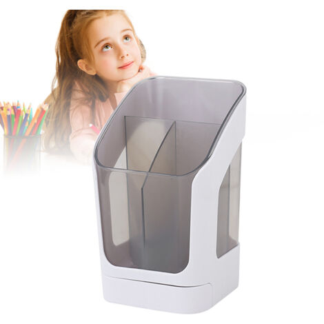 Porte-stylo de bureau avec rangement multifonction et compartiments pour pinceaux à maquillage en PET blanc (1/5)
