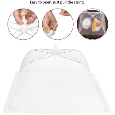 Couvercle Alimentaire en Filet Plissable, Blanc, 36x36cm, Protection Insectes, Lavable, Pour Camping, BBQ et Maison, Ensemble de 2. (1/5)