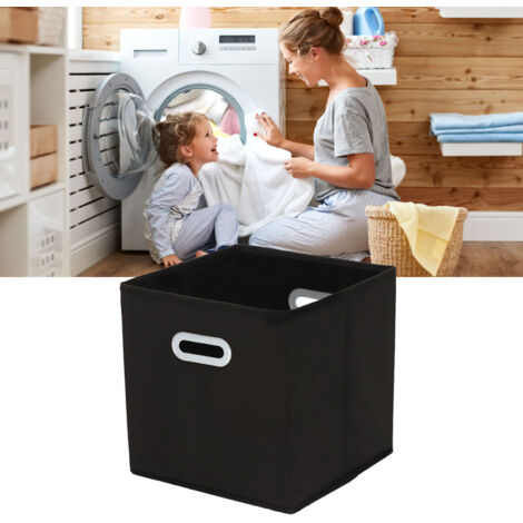 Cube Organizer Fabric Noir avec Deux Poignées Réinforcée Binette de Rangement Pliable 27x28x28cm pour Maison (1/5)