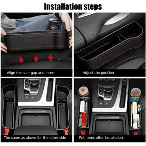Organisateur d'espace entre sièges auto [Boîte de rangement multifonction] avec porte-tasse ABS Plastique PU Cuir Noir Dimensions 27x14cm 388g
