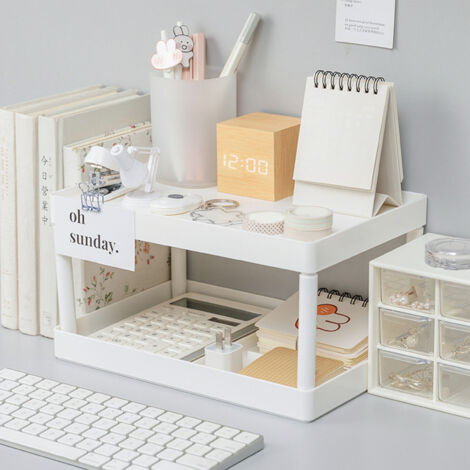 [Organiseur de bureau étagé] [Double niveaux] [Plastique durable] [Grande capacité] pour maquillage et articles quotidiens [Modern design] (1/5)