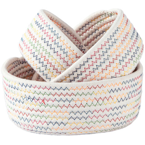 Panier de Rangement Tissé en Coton - Ensemble de 3 Corbeilles Natives et Décroissables Blanc - Organisation pour Chambre, Salon ou Voyage (1/5)